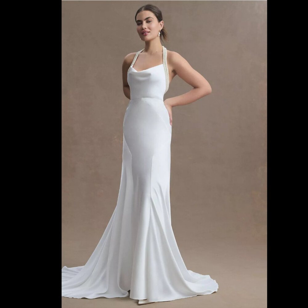 BHLDN Johanna Pearl Strap Satin Wedding Gown